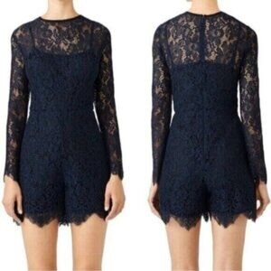 Amanda Uprichard Lace Navy Blue Long Sleeve Romper Size XS
